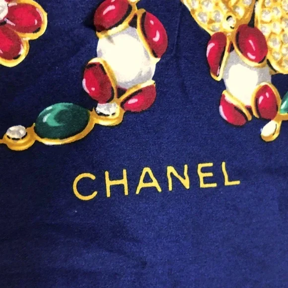 CHANEL Jewel Motif Silk Scarf in Navy, AUTHENTIC 35” x 35” - Picture 4 of 8